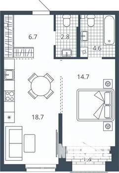 1-к квартира, вторичка, 48м2, 9/24 этаж