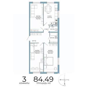3-к квартира, строящийся дом, 84м2, 6/18 этаж