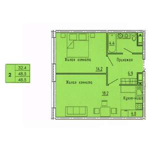2-к квартира, строящийся дом, 49м2, 3/18 этаж