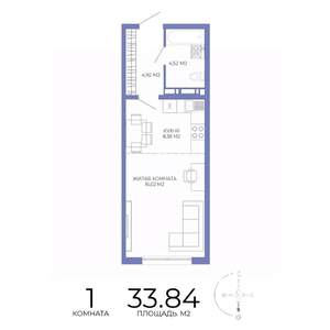 1-к квартира, строящийся дом, 34м2, 10/17 этаж