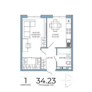 1-к квартира, вторичка, 34м2, 13/18 этаж