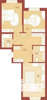 2-к квартира, вторичка, 69м2, 2/17 этаж