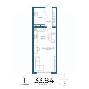 1-к квартира, вторичка, 34м2, 17/17 этаж