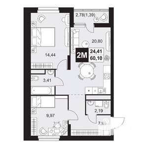 3-к квартира, вторичка, 60м2, 2/20 этаж