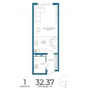 1-к квартира, строящийся дом, 32м2, 14/17 этаж