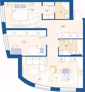2-к квартира, вторичка, 65м2, 2/16 этаж