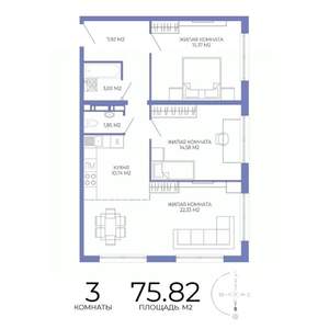 3-к квартира, строящийся дом, 76м2, 10/17 этаж