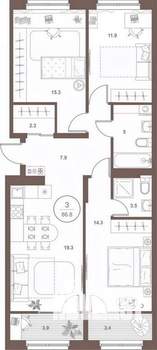 3-к квартира, вторичка, 86м2, 3/16 этаж