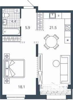 1-к квартира, вторичка, 52м2, 9/24 этаж
