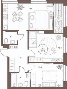 2-к квартира, вторичка, 66м2, 11/16 этаж