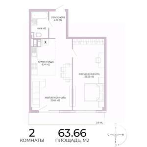 2-к квартира, строящийся дом, 64м2, 4/17 этаж