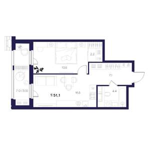 1-к квартира, вторичка, 51м2, 16/16 этаж