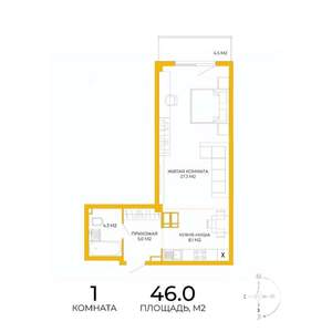 1-к квартира, строящийся дом, 46м2, 4/17 этаж