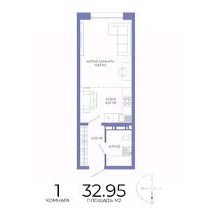 1-к квартира, вторичка, 33м2, 2/17 этаж
