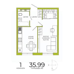 1-к квартира, строящийся дом, 36м2, 9/18 этаж