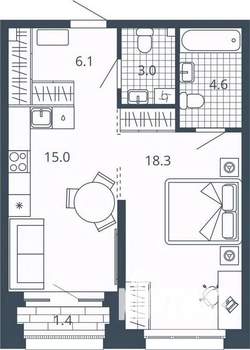 1-к квартира, вторичка, 47м2, 17/24 этаж