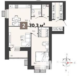 2-к квартира, вторичка, 70м2, 11/16 этаж