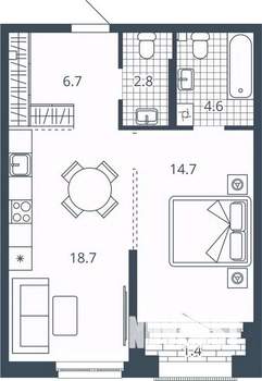 1-к квартира, вторичка, 48м2, 12/24 этаж