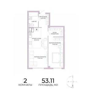 2-к квартира, строящийся дом, 53м2, 4/17 этаж