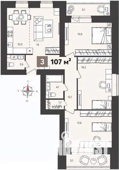 3-к квартира, вторичка, 107м2, 5/14 этаж