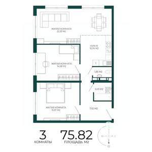 3-к квартира, строящийся дом, 76м2, 16/17 этаж