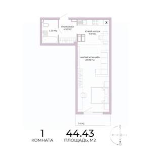 1-к квартира, строящийся дом, 44м2, 10/17 этаж