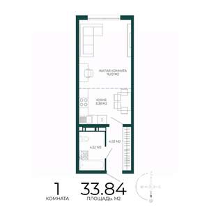 1-к квартира, вторичка, 34м2, 9/17 этаж