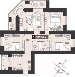 3-к квартира, вторичка, 110м2, 1/18 этаж