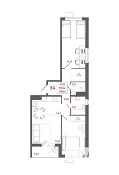 3-к квартира, вторичка, 70м2, 2/17 этаж
