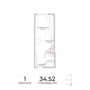 1-к квартира, строящийся дом, 35м2, 12/17 этаж
