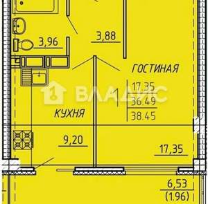 1-к квартира, вторичка, 38м2, 11/20 этаж