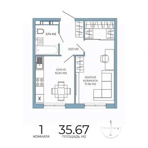 1-к квартира, строящийся дом, 36м2, 3/18 этаж