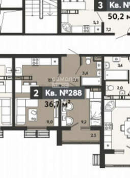 2-к квартира, строящийся дом, 37м2, 8/16 этаж