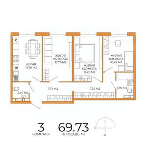 3-к квартира, вторичка, 70м2, 2/18 этаж