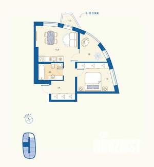 1-к квартира, вторичка, 45м2, 3/16 этаж