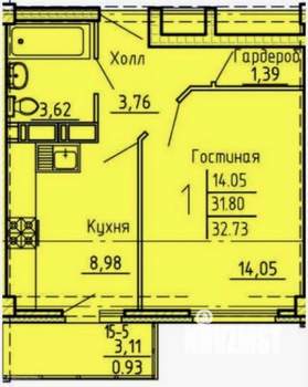 1-к квартира, вторичка, 32м2, 18/19 этаж