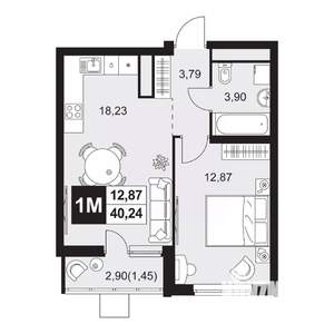 2-к квартира, вторичка, 40м2, 10/20 этаж
