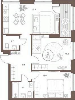 2-к квартира, вторичка, 66м2, 10/16 этаж