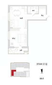1-к квартира, вторичка, 54м2, 5/24 этаж