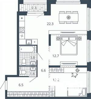 2-к квартира, вторичка, 68м2, 4/24 этаж