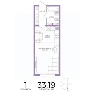 1-к квартира, строящийся дом, 33м2, 8/17 этаж