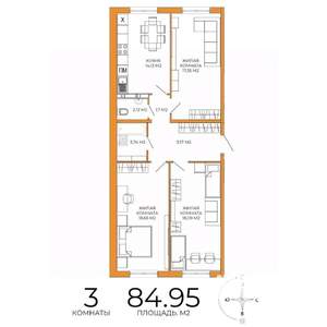 3-к квартира, строящийся дом, 85м2, 13/18 этаж