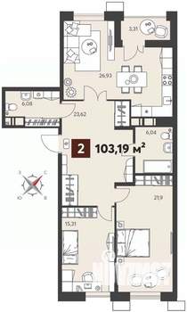 2-к квартира, вторичка, 103м2, 3/18 этаж