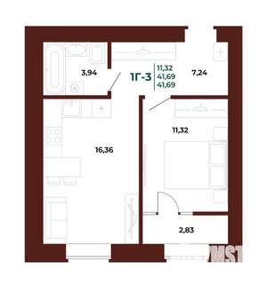 1-к квартира, вторичка, 42м2, 10/17 этаж