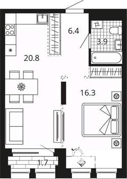 1-к квартира, вторичка, 49м2, 3/24 этаж