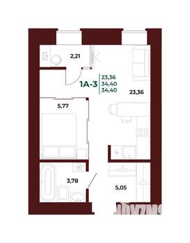 1-к квартира, вторичка, 34м2, 5/17 этаж