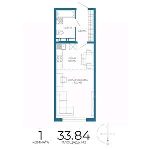 1-к квартира, строящийся дом, 34м2, 6/17 этаж