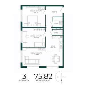 3-к квартира, строящийся дом, 76м2, 12/17 этаж