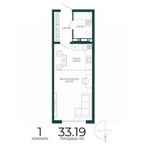 1-к квартира, строящийся дом, 33м2, 11/17 этаж
