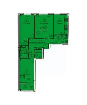 3-к квартира, строящийся дом, 74м2, 11/18 этаж